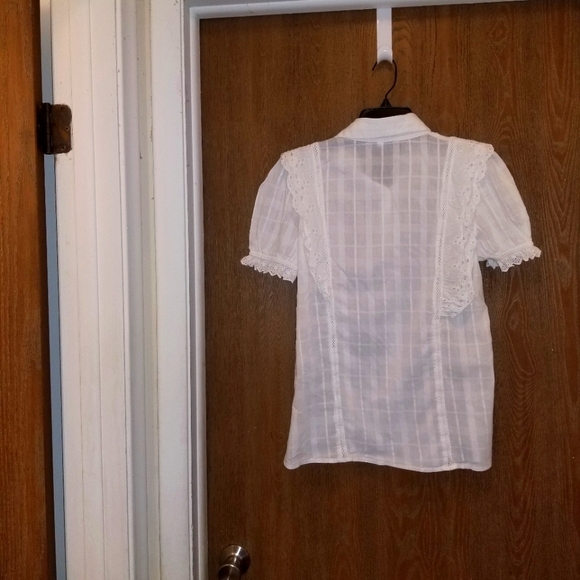 White Eyelet Trim Ruffle Blouse - Picture 2 of 4